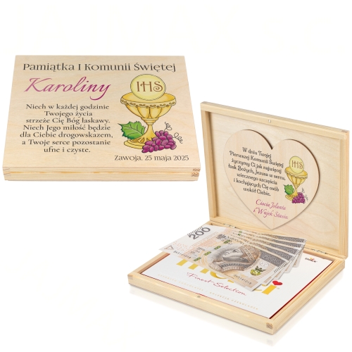 Pudełko zastrzyk gotówki PIERWSZA KOMUNIA ŚWIĘTA nadruk