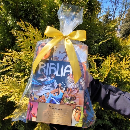 Pamiątka Pierwszej Komunii Świętej Biblia komiks  z dedykacją
