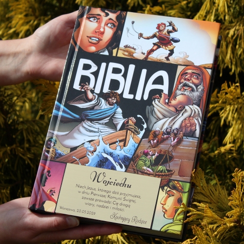 Pamiątka Pierwszej Komunii Świętej Biblia komiks  z dedykacją