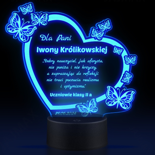 PREZENT DLA NAUCZYCIELA LAMPKA LED serce z motylami