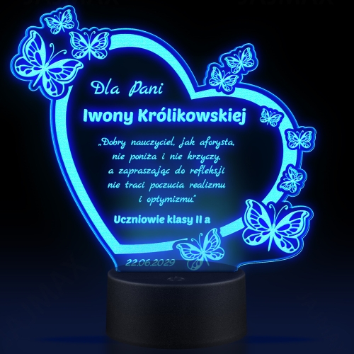 PREZENT DLA NAUCZYCIELA LAMPKA LED serce z motylami