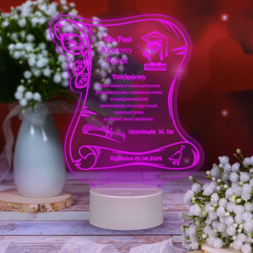 Statuetka led list PODZIĘKOWANIE DLA WYCHOWAWCY grawer
