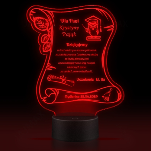 Statuetka led list PODZIĘKOWANIE DLA WYCHOWAWCY grawer