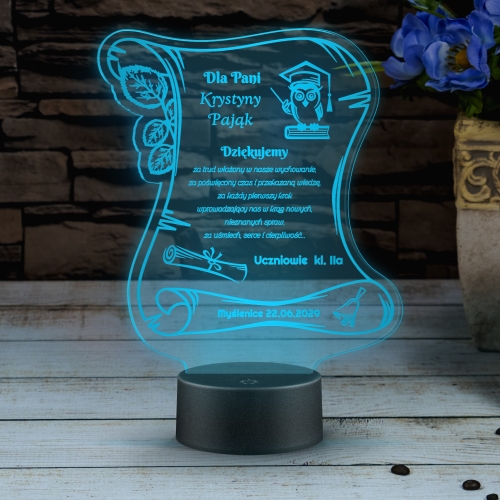 Statuetka led list PODZIĘKOWANIE DLA WYCHOWAWCY grawer