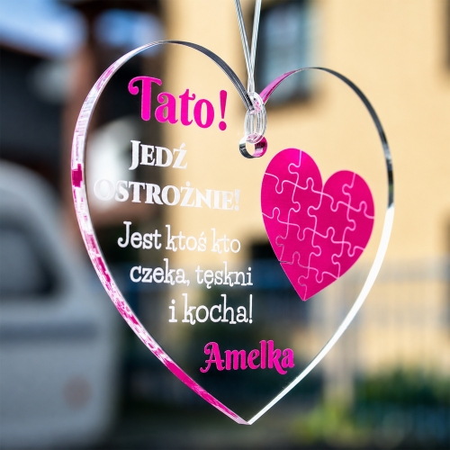 Zawieszka serce z imieniem dziecka dla taty prezent na Dzień Ojca do auta