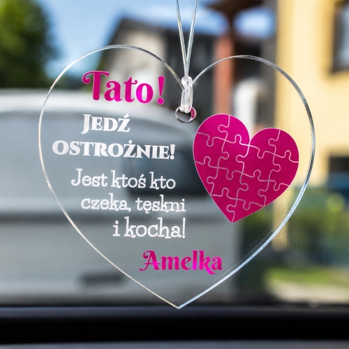 Zawieszka serce z imieniem dziecka dla taty prezent na Dzień Ojca do auta