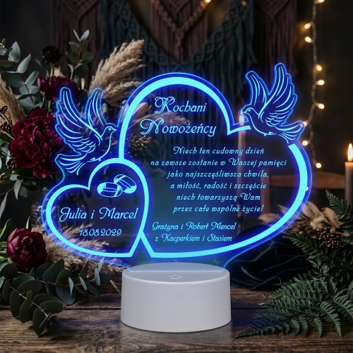 STATUETKA LED gołąbki prezent ślubny dla młodych grawer