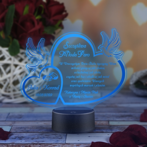 Prezent na Wesele Statuetka LED z Gołąbkami i Sercami