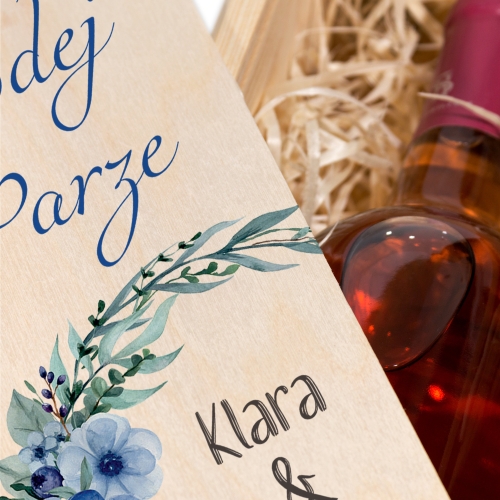 Prezent na Ślub Skrzynka na Wino z Grawerem dla Pary Młodej