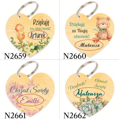 Zestaw BRELOCZEK CUKIERKI podziękowanie chrzest dla gości nadruk
