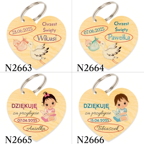 Zestaw BRELOCZEK CUKIERKI podziękowanie chrzest dla gości nadruk