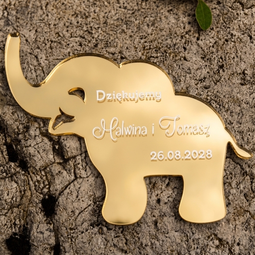 Podziękowania dla Gości na Ślub Złoty Magnes Słoń Personalizowany