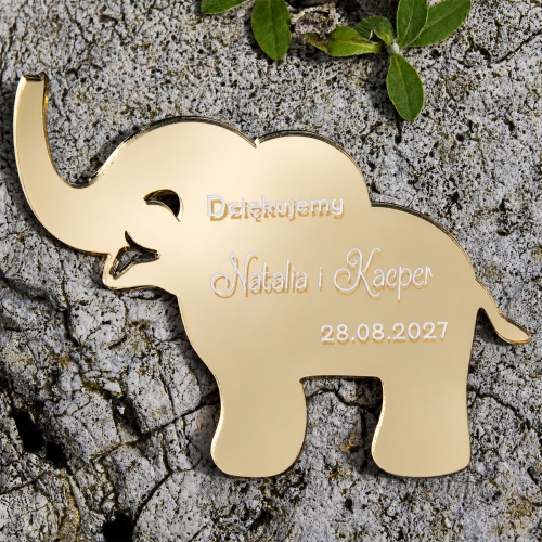 Podziękowania dla Gości na Ślub Złoty Magnes Słoń Personalizowany