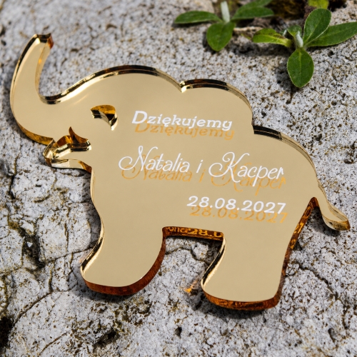 Podziękowania dla Gości na Ślub Złoty Magnes Słoń Personalizowany