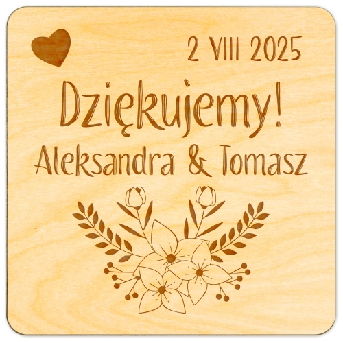 Podziękowania dla Gości na Ślub Drewniany Magnes z Imionami i Datą