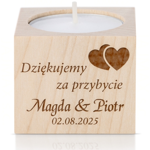 Podziękowania dla Gości na Ślub Świecznik z Grawerem i Datą