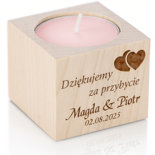 Podziękowania dla Gości na Ślub Świecznik z Grawerem i Datą