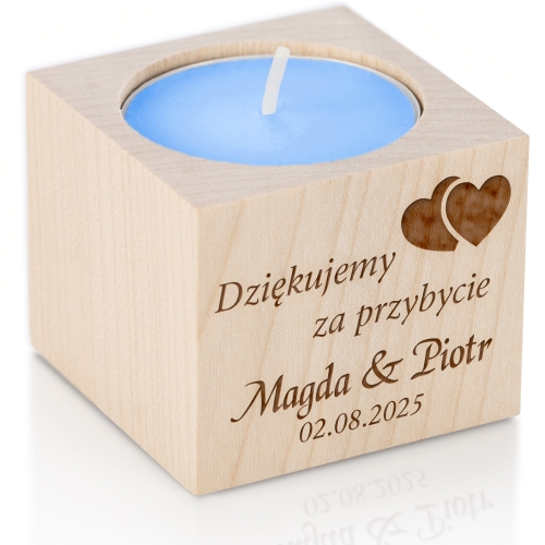 Podziękowania dla Gości na Ślub Świecznik z Grawerem i Datą
