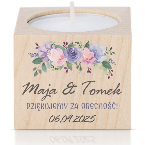 ŚWIECZNIK upominek dla gości ślub wesele nadruk