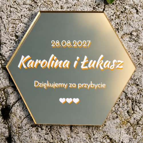 Podziękowania dla Gości Złoty Magnes Heksagon 3D z Imionami i Datą