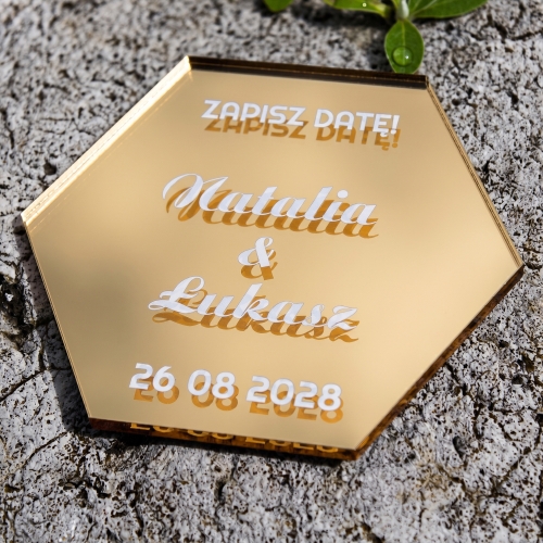 Podziękowania dla Gości Zaproszenie Ślubne Złoty Magnes 3D z Datą