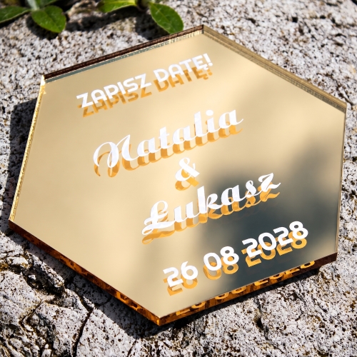 Podziękowania dla Gości Zaproszenie Ślubne Złoty Magnes 3D z Datą