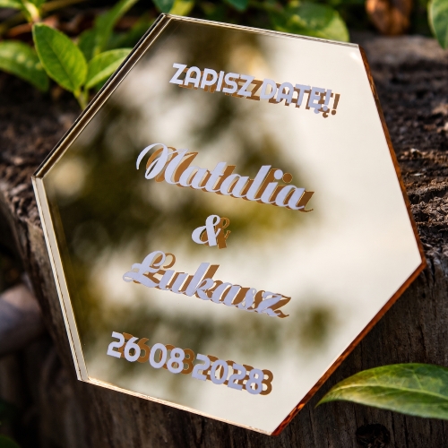 Podziękowania dla Gości Zaproszenie Ślubne Złoty Magnes 3D z Datą