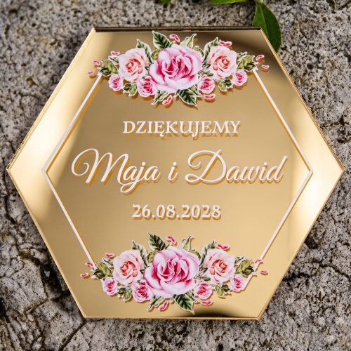 Podziękowania dla Gości na Ślub Magnes Heksagon Lustro 3D z Imionami