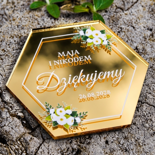 Podziękowania dla Gości na Ślub Złoty Magnes Lustro 3D z Imionami