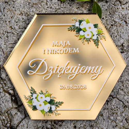 Podziękowania dla Gości na Ślub Złoty Magnes Lustro 3D z Imionami