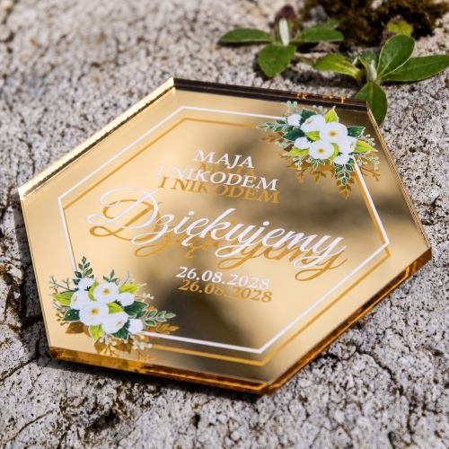 Podziękowania dla Gości na Ślub Złoty Magnes Lustro 3D z Imionami