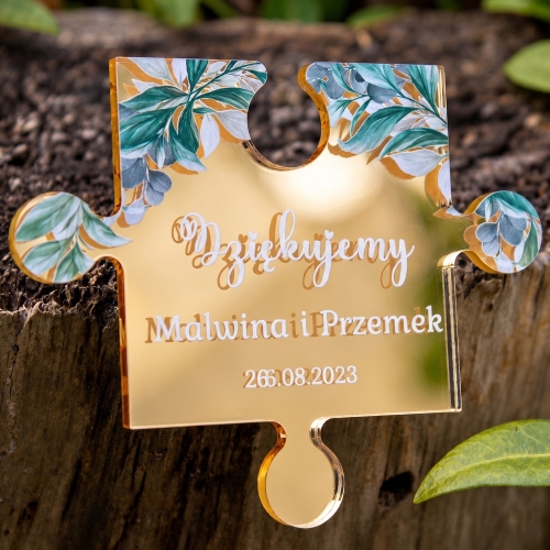 Podziękowanie dla Gości na Ślub Złoty Magnes Puzzle z Imionami i Datą