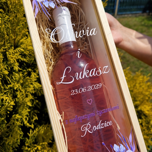 Prezent na Ślub Skrzynka na Wino z Kwiatami
