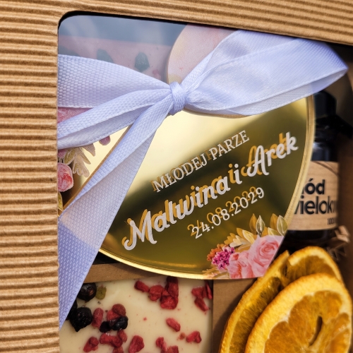 Prezent na Ślub Box na Pieniądze Miód Herbata Czekolada