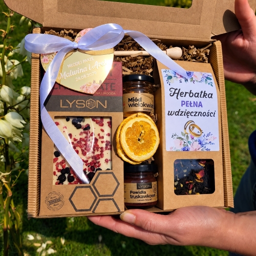 Prezent na Ślub Box na Pieniądze Miód Herbata Czekolada