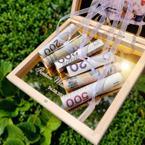 Prezent na Ślub Pudełko na Pieniądze ze Złotym Sercem