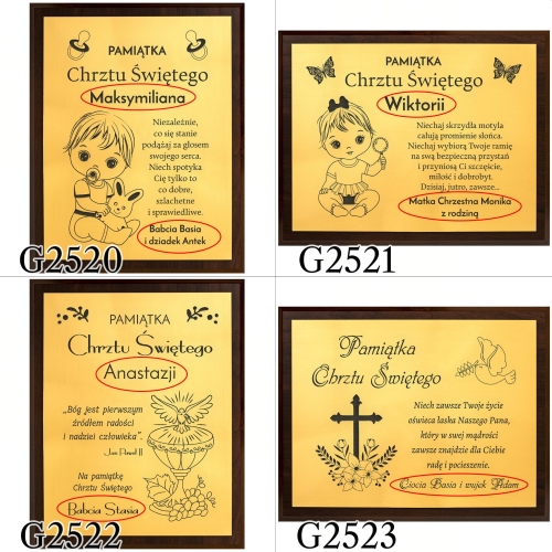 Obrazek złoty na CHRZEST grawer