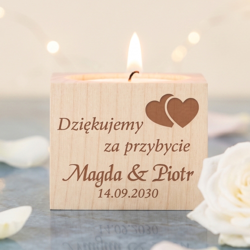 Podziękowania dla Gości na Ślub Świecznik z Grawerem i Datą