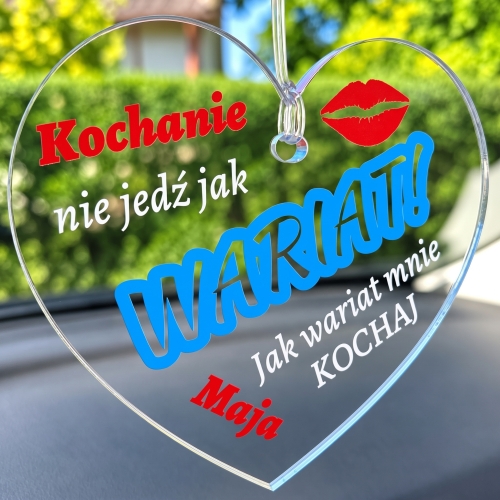 Zawieszka do Auta WARIAT z Imieniem na Dzień Chłopaka i Walentynki