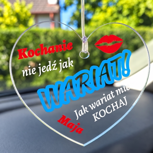 Zawieszka do Auta WARIAT z Imieniem na Dzień Chłopaka i Walentynki