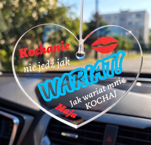 Zawieszka do Auta WARIAT z Imieniem na Dzień Chłopaka i Walentynki