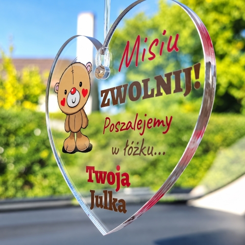 Zawieszka do Auta Miś ZWOLNIJ na Walentynki i Dzień Chłopaka