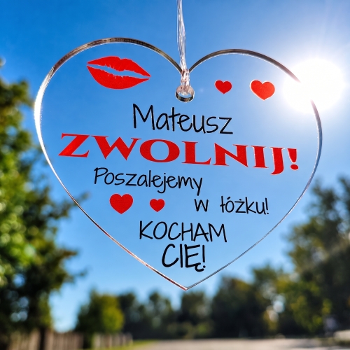 Akrylowa Zawieszka Zwolnij z Imieniem na Dzień Chłopaka i Walentynki