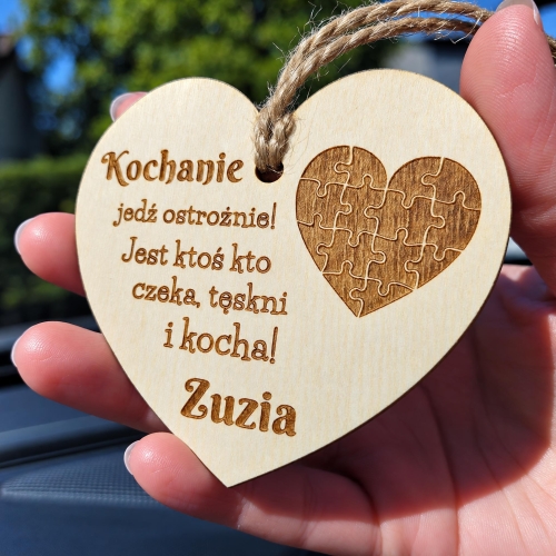 Drewniane Serce Kochanie Jedź Ostrożnie na Walentynki i Dzień Chłopaka