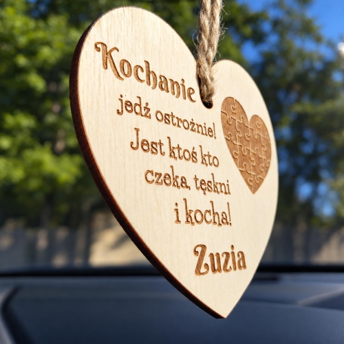 Drewniane Serce Kochanie Jedź Ostrożnie na Walentynki i Dzień Chłopaka