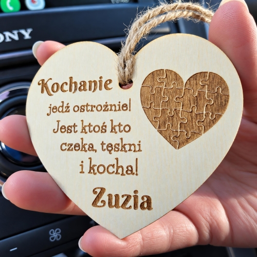Drewniane Serce Kochanie Jedź Ostrożnie na Walentynki i Dzień Chłopaka