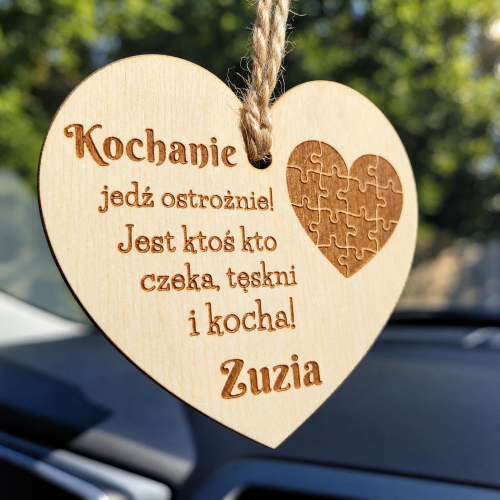 Drewniane Serce Kochanie Jedź Ostrożnie na Walentynki i Dzień Chłopaka