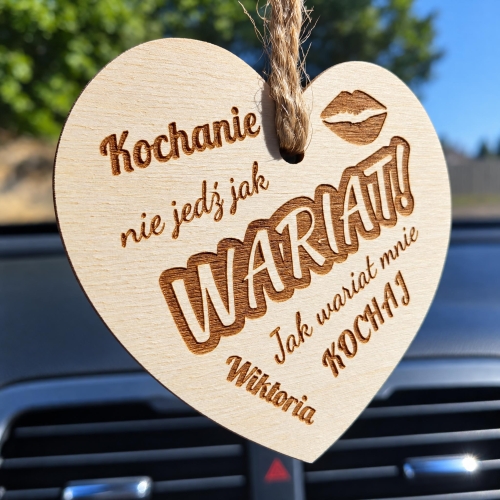 Drewniana Zawieszka do Auta z Imieniem na Dzień Chłopaka i Walentynki
