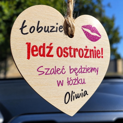 DREWNIANA ZAWIESZKA DO AUTA serce super prezent dla NIEGO