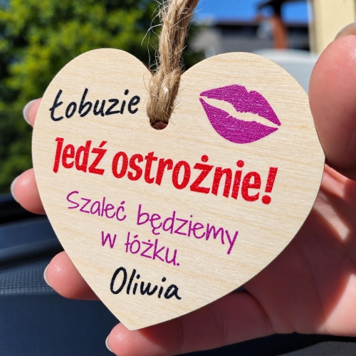 DREWNIANA ZAWIESZKA DO AUTA serce super prezent dla NIEGO